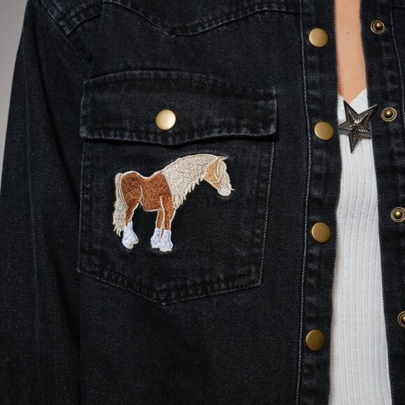 Horse Embroidered Cropped Denim Shirt / Light Jacket. - Picture 3 of 8